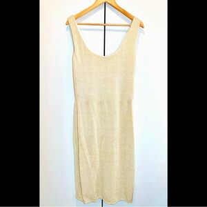 D3. St. John By Marie Grey Light Gold Metallic Knit Cocktail Dress Sz 14